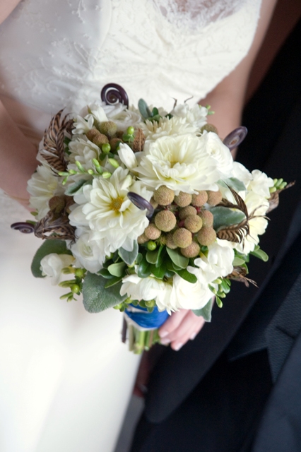 All white Bridal Bouquet with fall accents